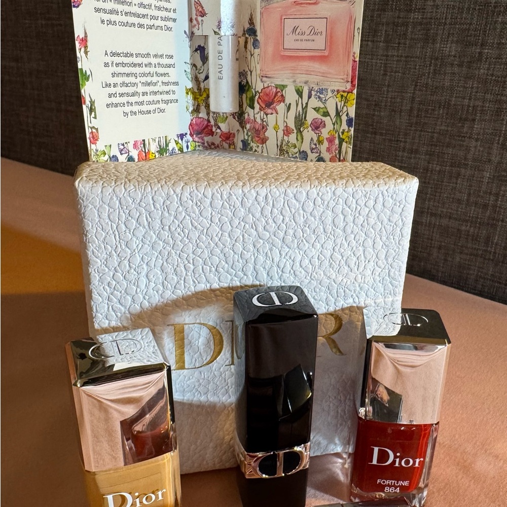 Authentic Dior Lipstick, Lip Gloss, 2 Polish, Perfume Sample Box Bundle! 💅💄
